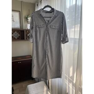 Mlle Gabrielle Womens Black & White Pinstripe Dress Size Large